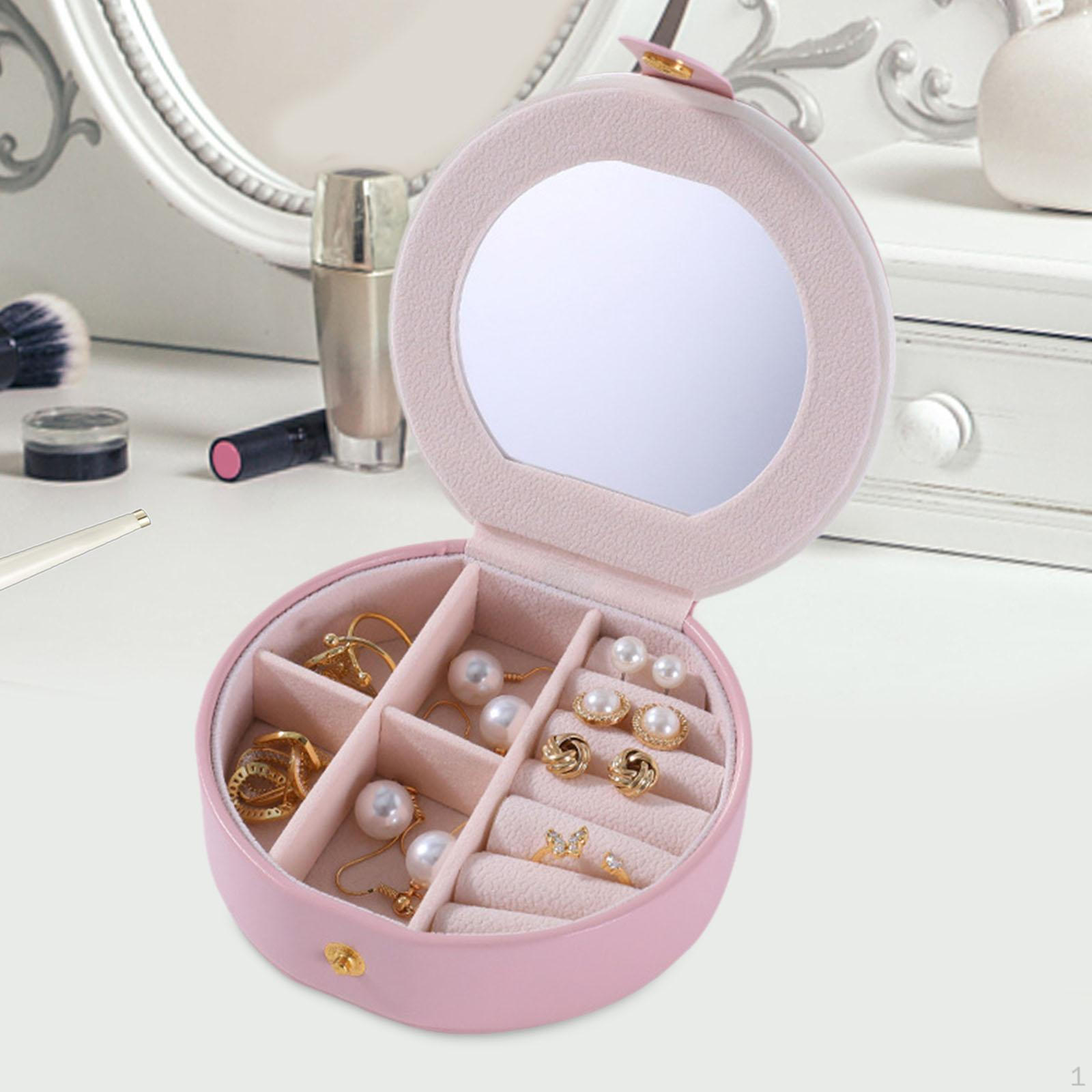 

Маленький дорожный мини-футляр для ювелирных изделий, компактный держатель для сережек, витрина из искусственной кожи с зеркалом для розовый