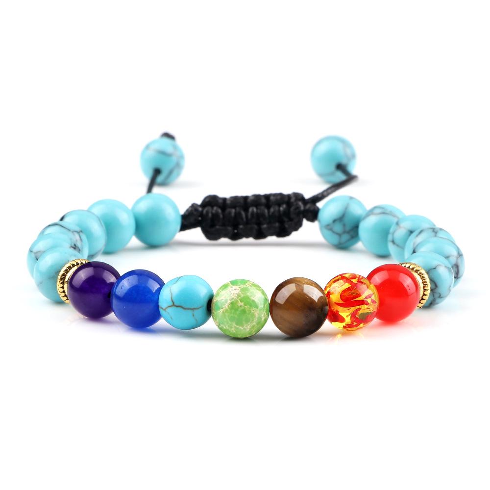 Siebenfarbiges Vulkanstein & Tigerauge Perlenarmband: Verstellbar Handgefertigt Herrenstil