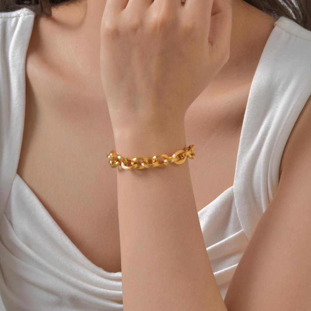 Gold Color Stainless Steel Chunky Chain Bracelet For Women, Thick Twist Texture Charm Bracelet, Simple Luxury Jewelry Gift