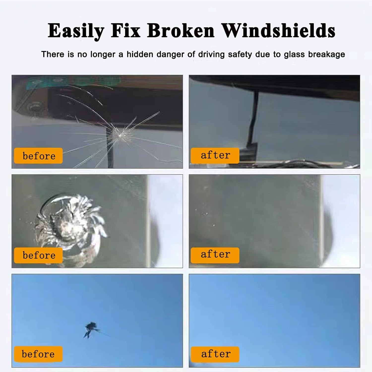 VICKJES Windshield Repair Kit, Glass Repair Fluid 4 Pcs Car Glass Repair Kit, Windshield Crack Repair Kit, Glass Repair Fluid Quick Fix for Chips,