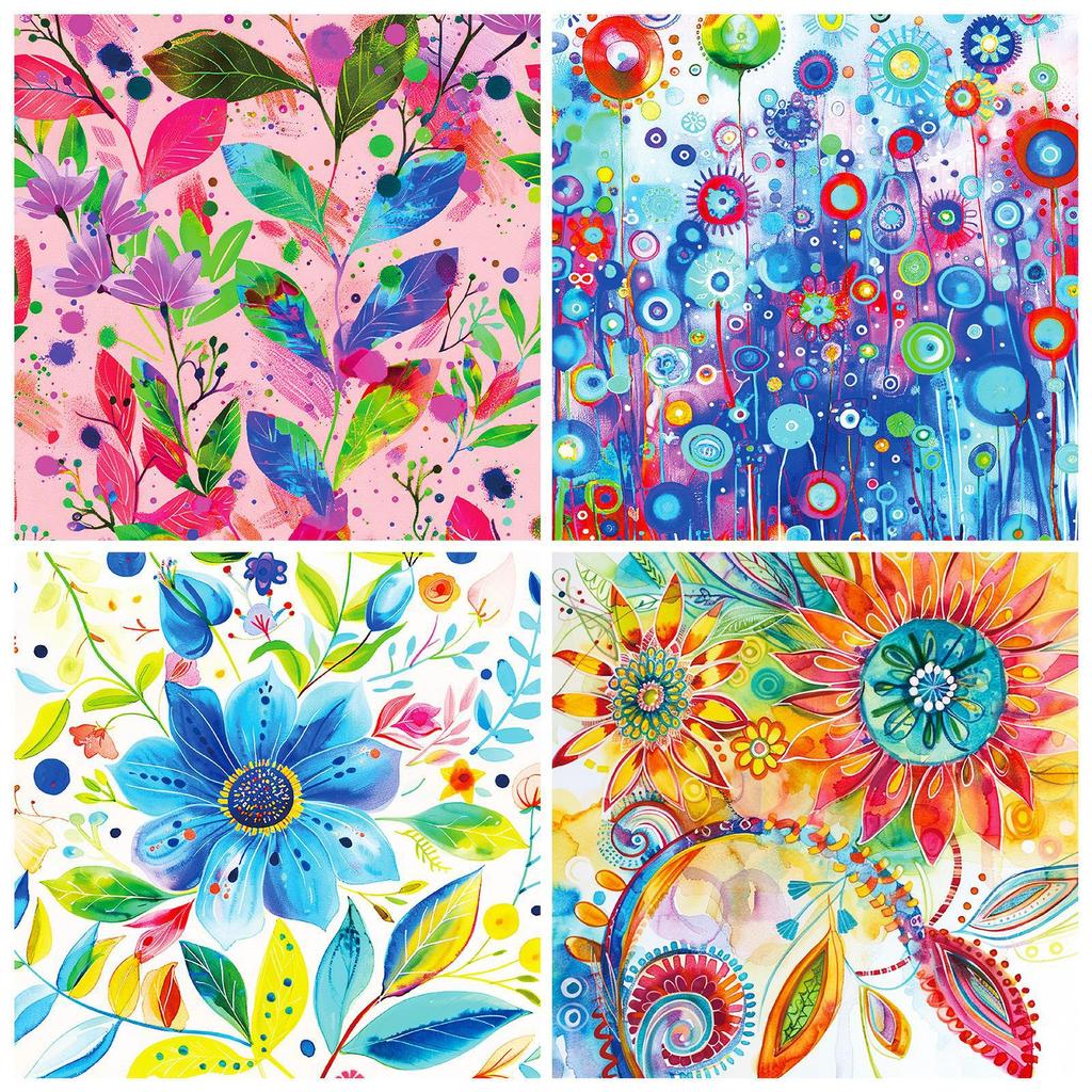 12 Sheets Of Watercolor World Flower Contrast Base Material Paper Diy Collage Decorative Handbook Scrapbook Back