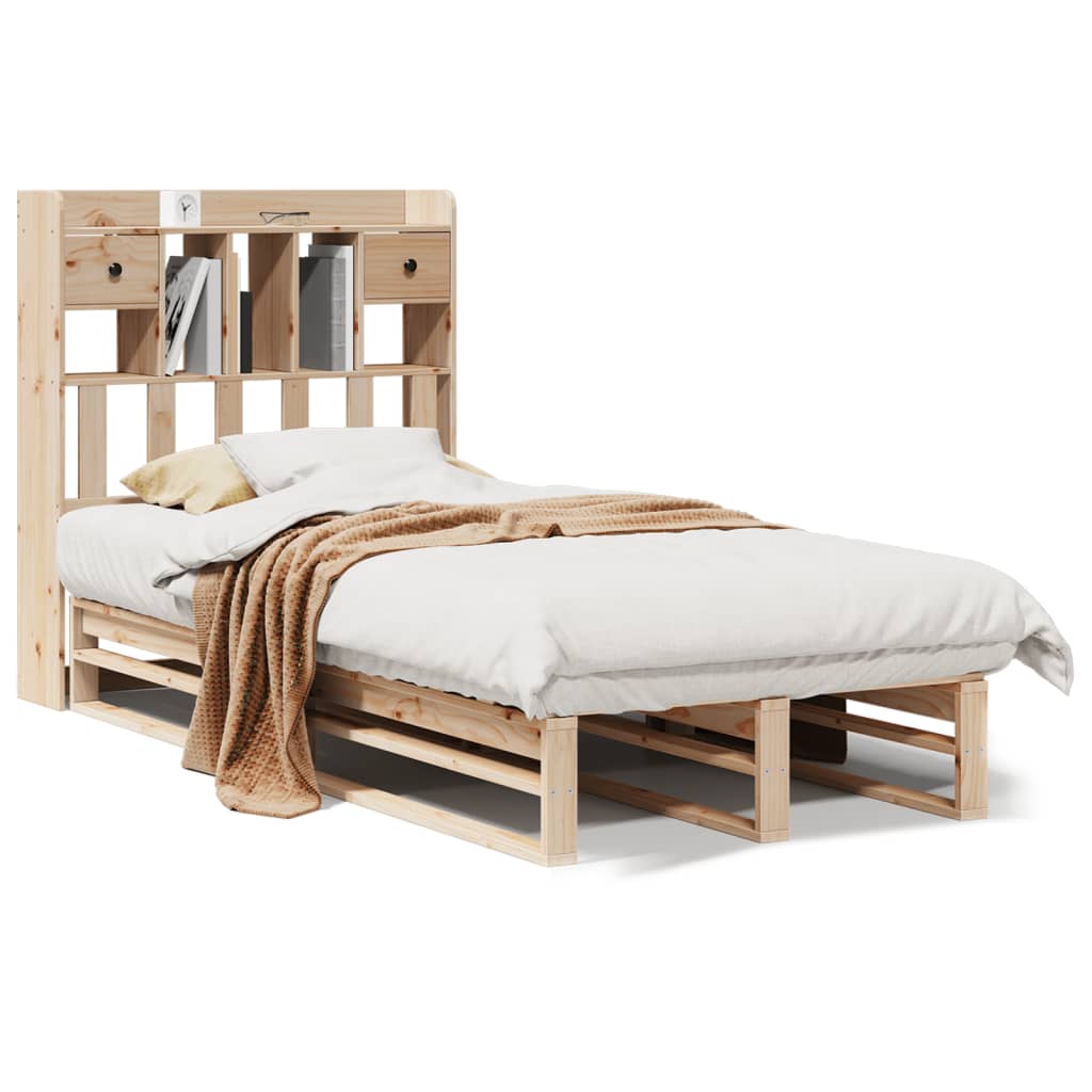 Solid Wood Bed with Shelf Without Mattress 90x200 cm Pine