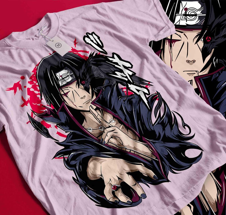 Naruto Itachi Uchiha Kråka & Sharingan T-shirt, Unisex Anime Fan Streetwear Tee, 100% Bomull Avslappnad Kortärmad Topp