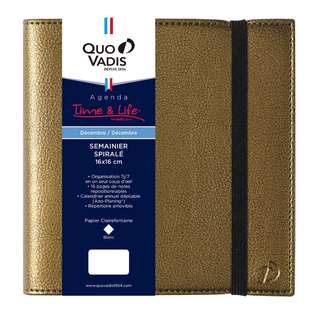 QUOVADIS 2026 Time & Life 16x16 Diary Weekly Vertical 16x16cm Khaki Metallic qv540mkh