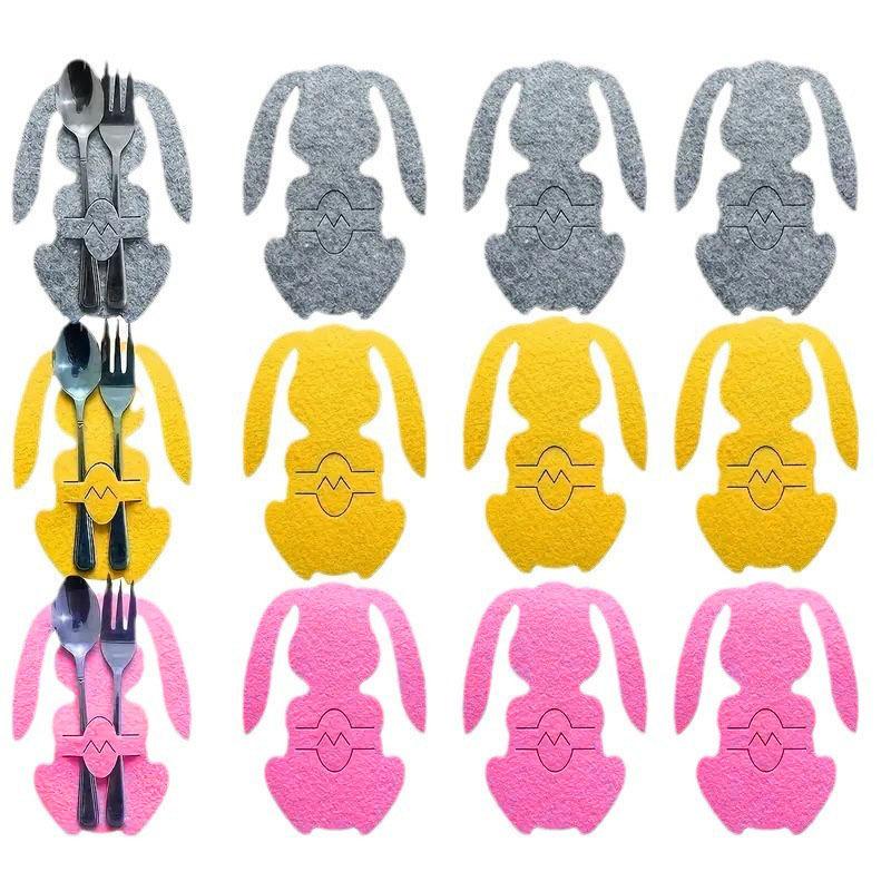 /12Pcs/Set Nonwoven Forks Knives Place Mat Colorful Rabbit Placemat For Happy Easter Party Table Decoration Table Setting Supply