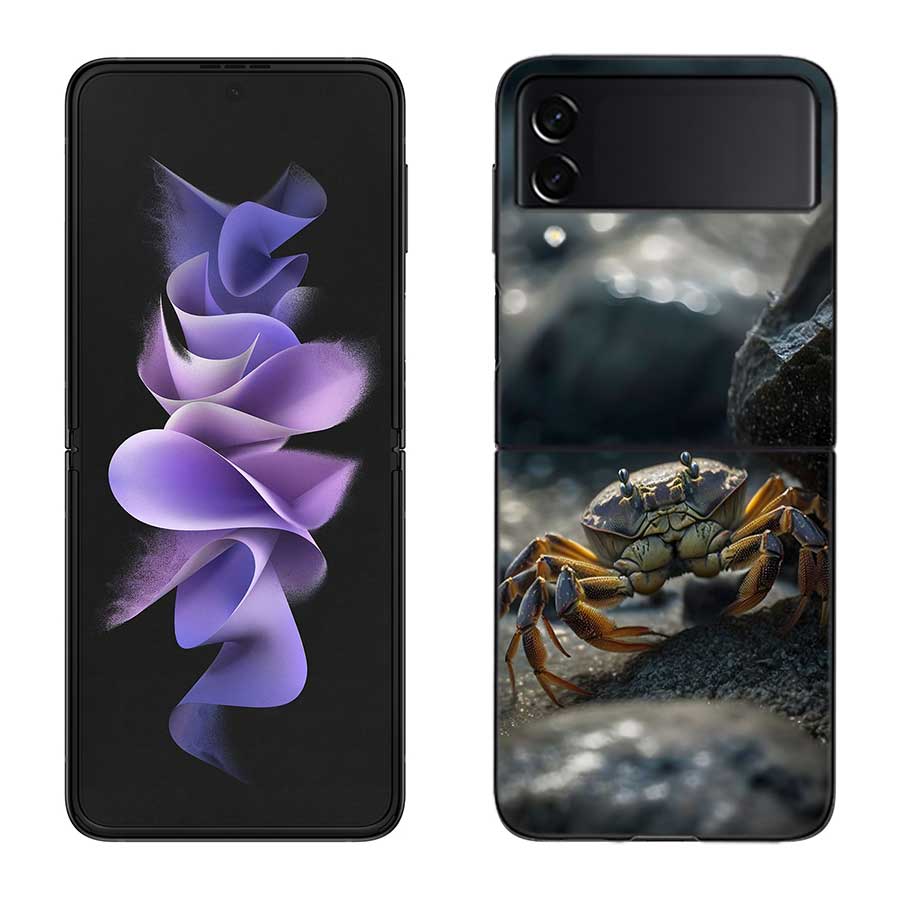 Unique Animal Crab Phone Case For Samsung Z Flip 7 6 5G Galaxy Z Flip 5 4 3 Black Hard Cell Cover Luxury PC Shell Coque