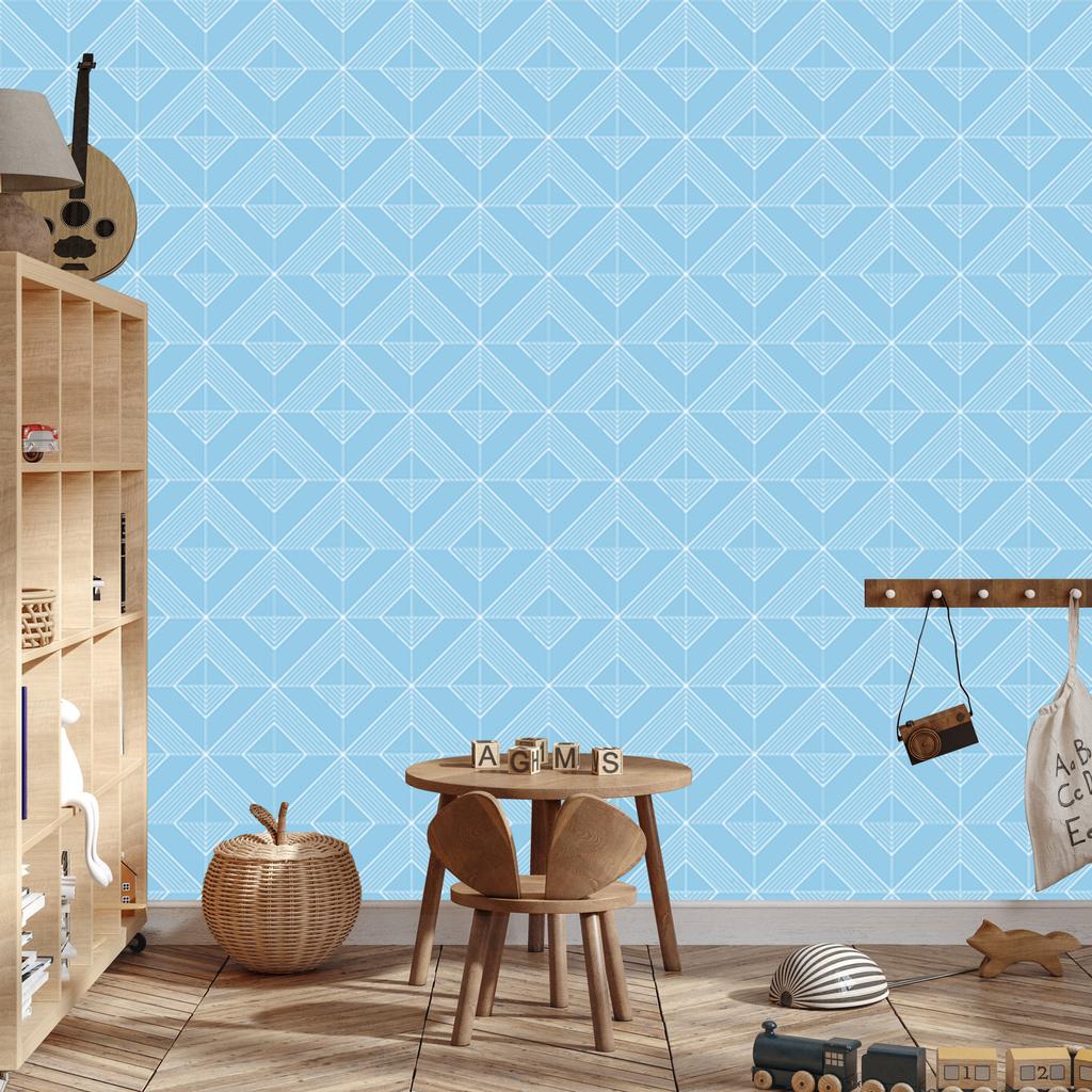 Geometric Azure Rhombus Wallpaper, Soft Shapes 50x1000