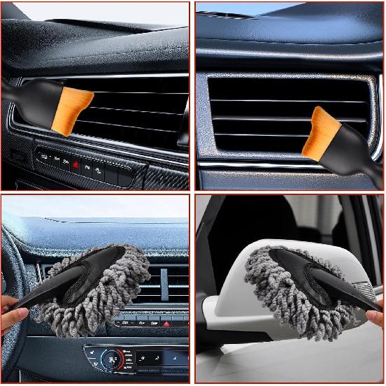 10 Pcs Car Detailing Cleaning Kit Interior Cleaner, Detailing Brushes Soft Microfiber Towels Dash Duster for Windows, Dashboard, Vents, Auto Care