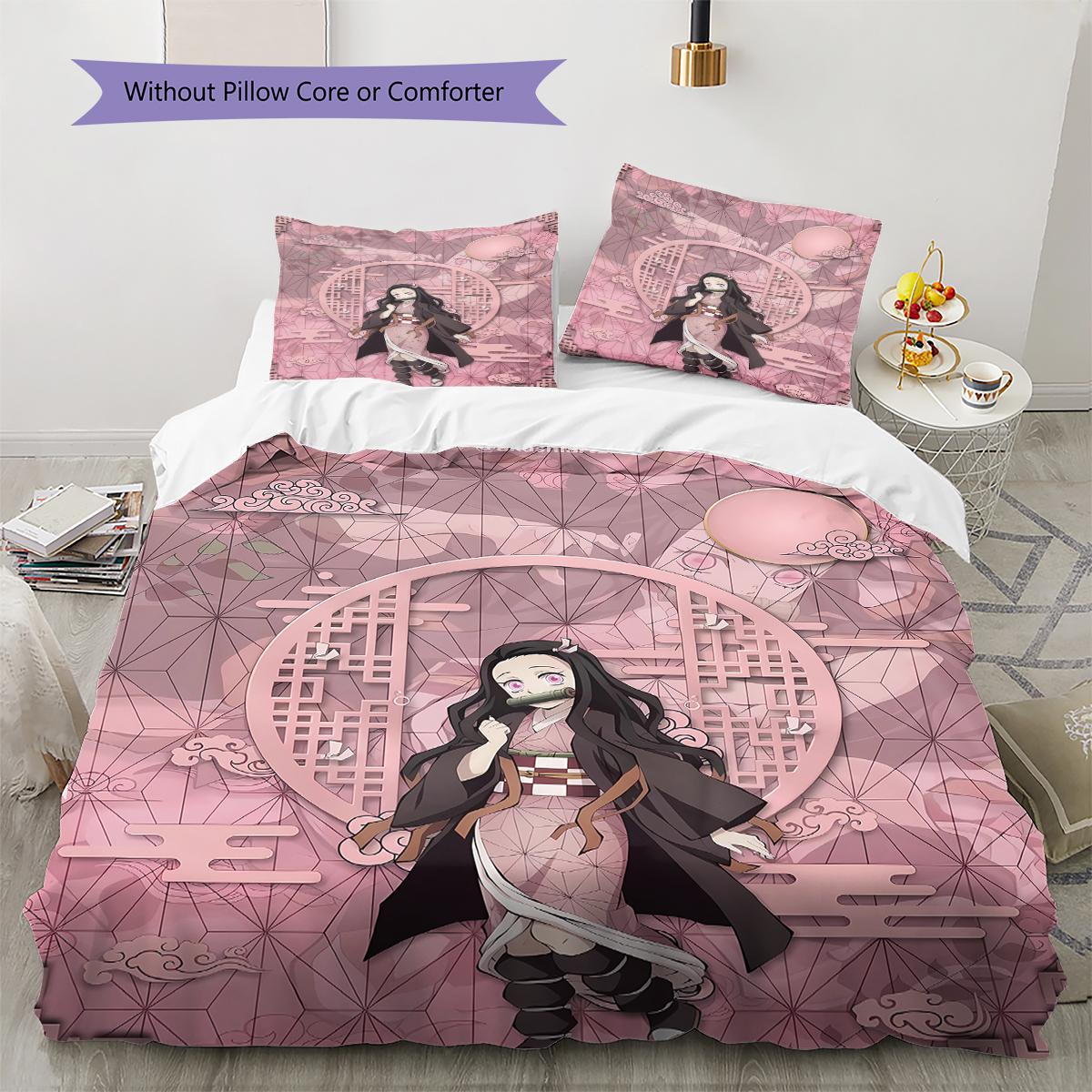 

Demon Slayer Pattern Bedding,Quilt Set Quilt Cover Pillowcase Home Birthday Gift (1 * duvet cover + 2 * pillowcase, without core) 135x200cm