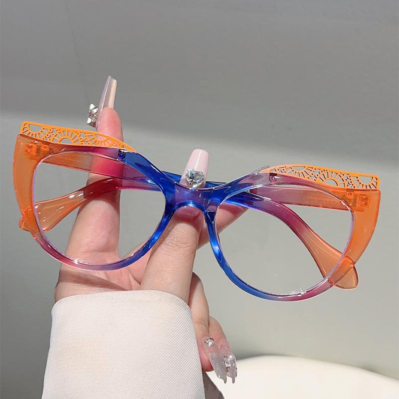 Fashion Gradient Purple Cat Eye Reading Glasses Women Luxury Designer Far Sight Optical Eyewear Prescription Chunky Glasses