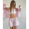 Summer Casual Cardigan Two-piece Set in Large Size, Loose and Check Pattern, Women's Outfit
