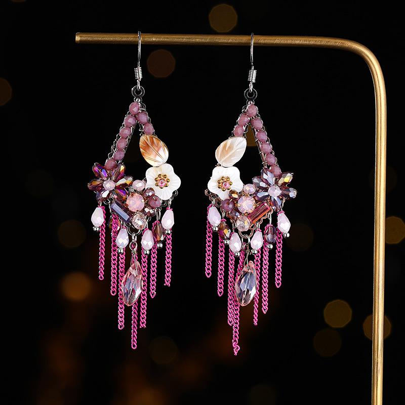 

Серьги с бахромой из кристаллов ручной работы, серьги в стиле ретро-бохо, длинные нишевые серьги высокого класса, преувеличенные.