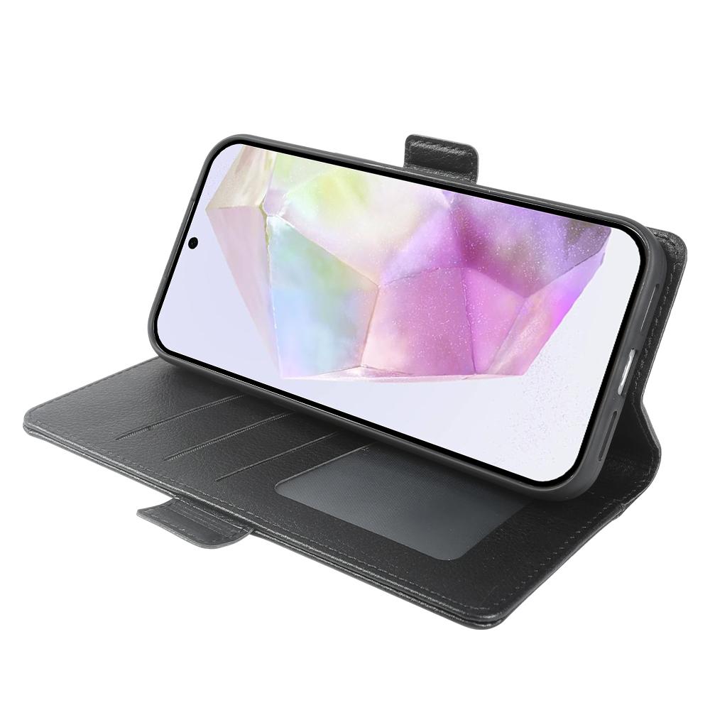 For Samsung Galaxy A35 5G Wallet Case with Dual Magnetic Clasp Litchi Textured Leather Flip Stand Phone Cover