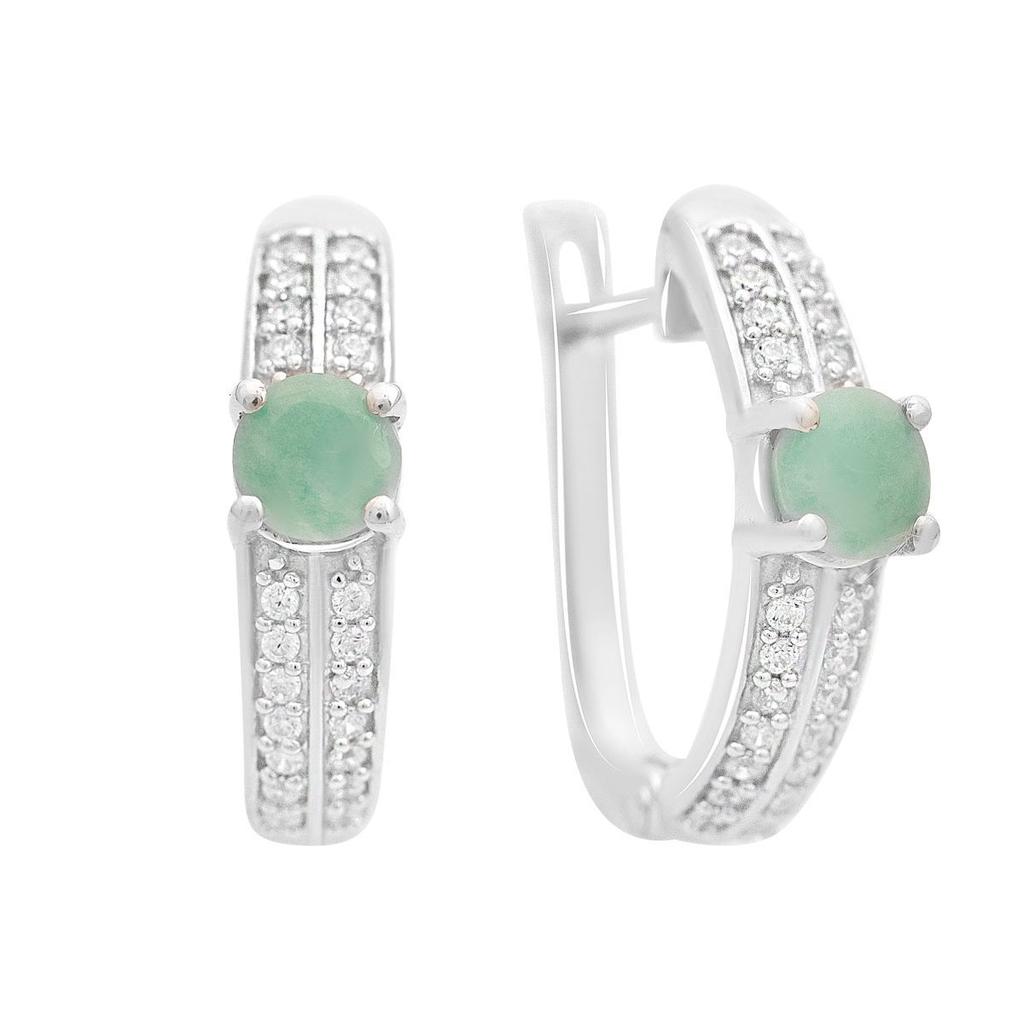 Silver Earrings with Natural Emerald 1.528ct, Cubic Zirconia (2163534)