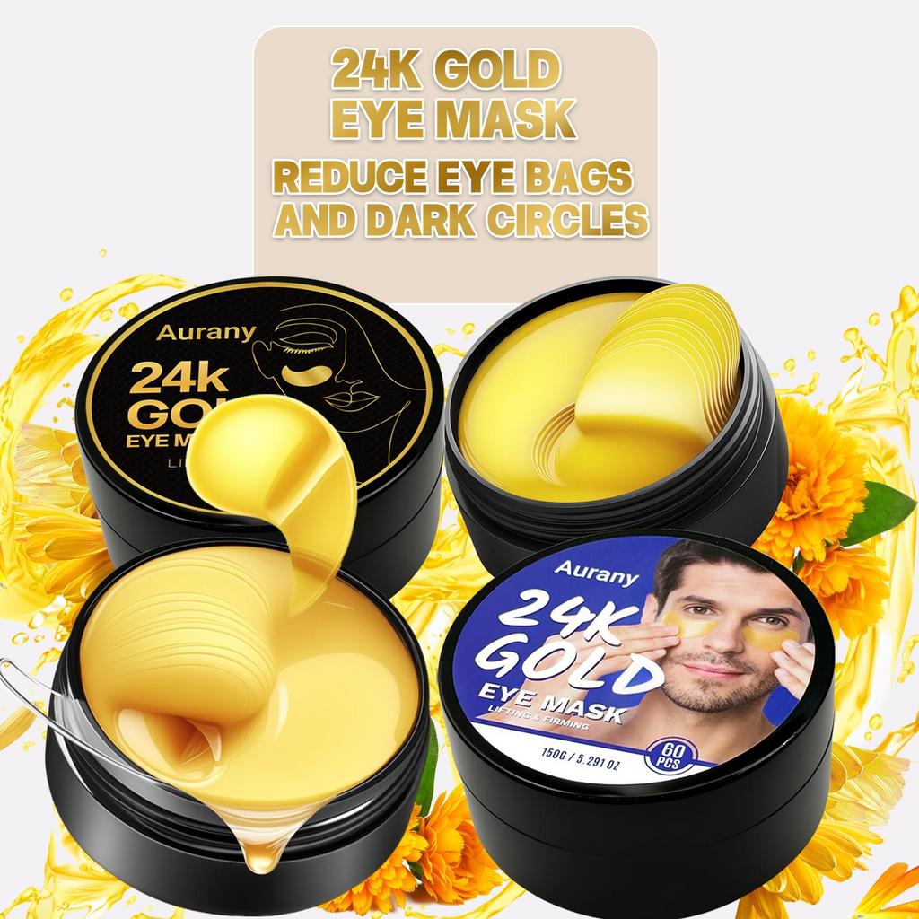 24K Gold Eye Mask & Green Collagen Gel Under Eye Mask, Hyaluronic Acid Eye Patches For Dark Circles, Fine Lines, Puffiness, Lift and Firm-60 Pcs
