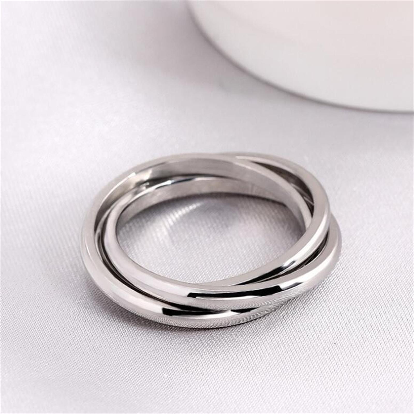 Three Ring Crossed Smooth Surface Titanium Steel Ring 10 серебряный