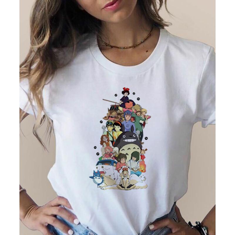Totoro Studio Ghibli Harajuku 90er Jahre T-Shirt Damen Rundhals T-Shirt Kawaii Lustiges Cartoon T-Shirt