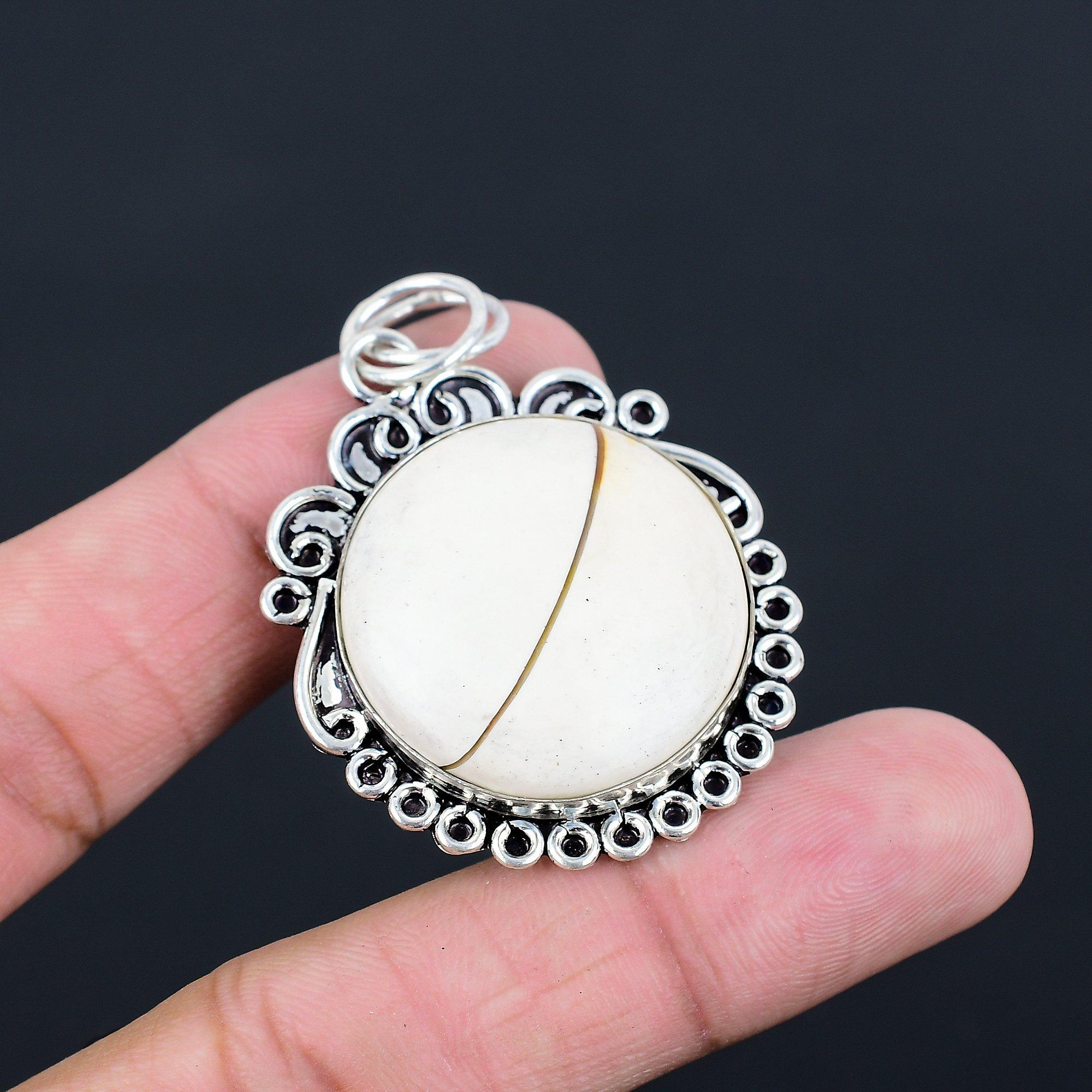 Round Brecciated Mookaite Stone Handcrafted Pendant Jewelry 925 Sterling Silver