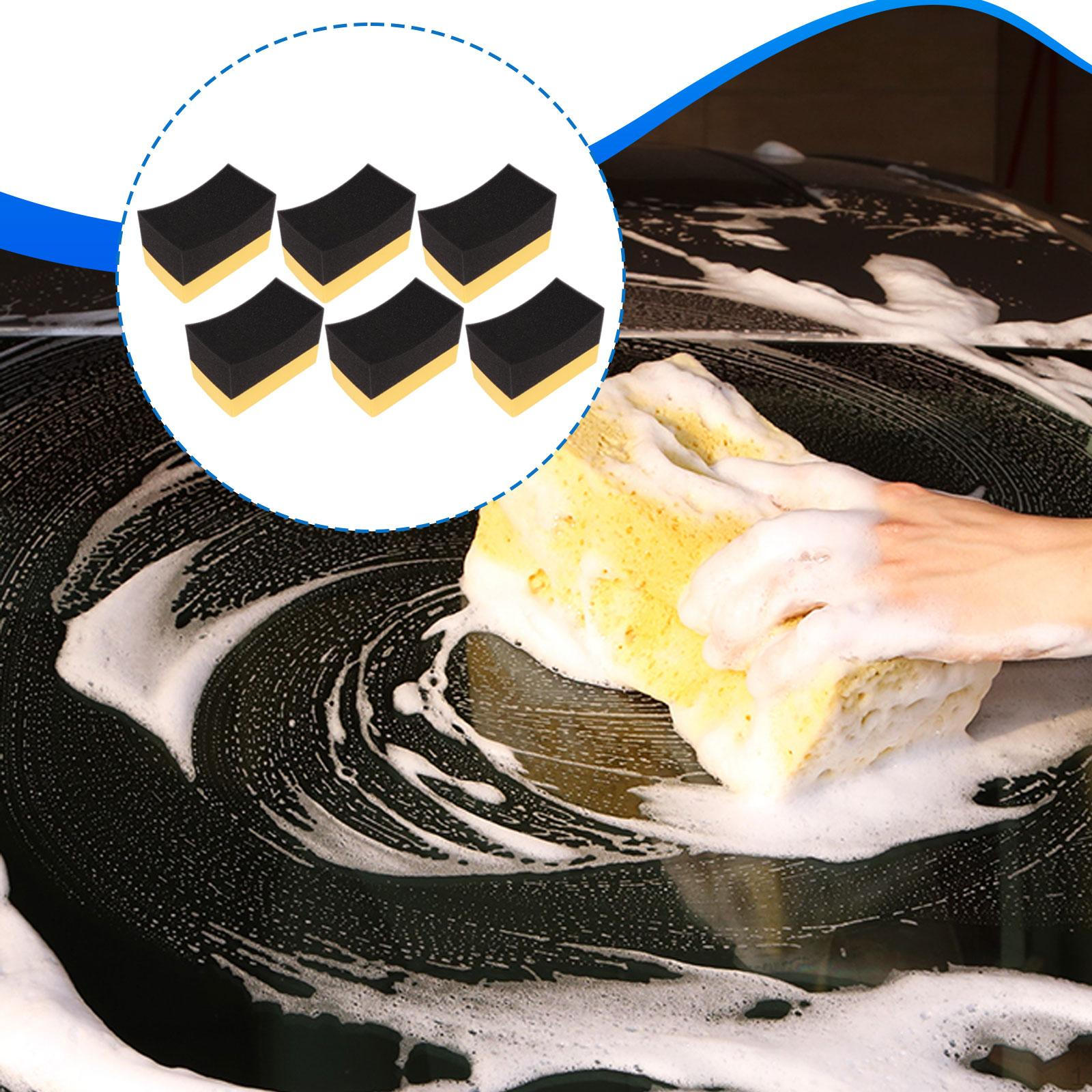 

6 Multi-purpose Polyethylene Tire Polishing Sponges, Yellow And Black, for Waxing Boats, Corners Length 10 cm