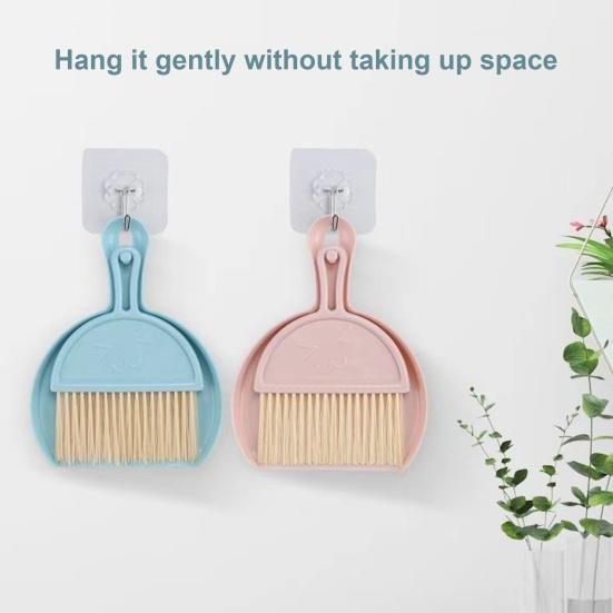1 Set Mini Broom Dustpan Set Durable Compact Desktop Cleaning Brush Hanging Hole Design Brush Home Accessory