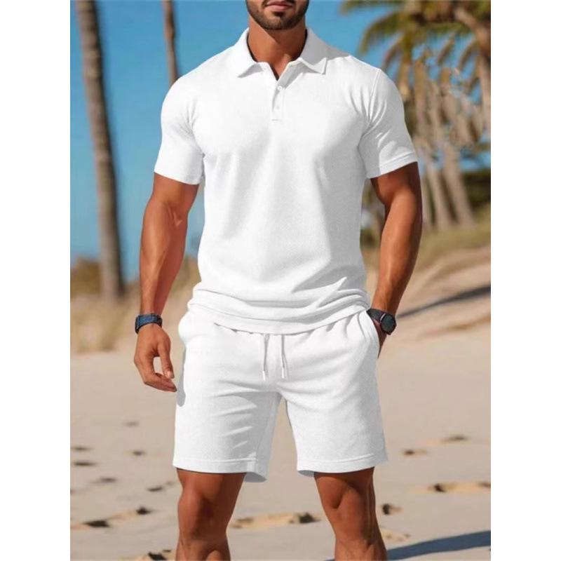 2025 Men's Slim Fit Summer Sports Short Sleeve Polo Shirt & Shorts Set