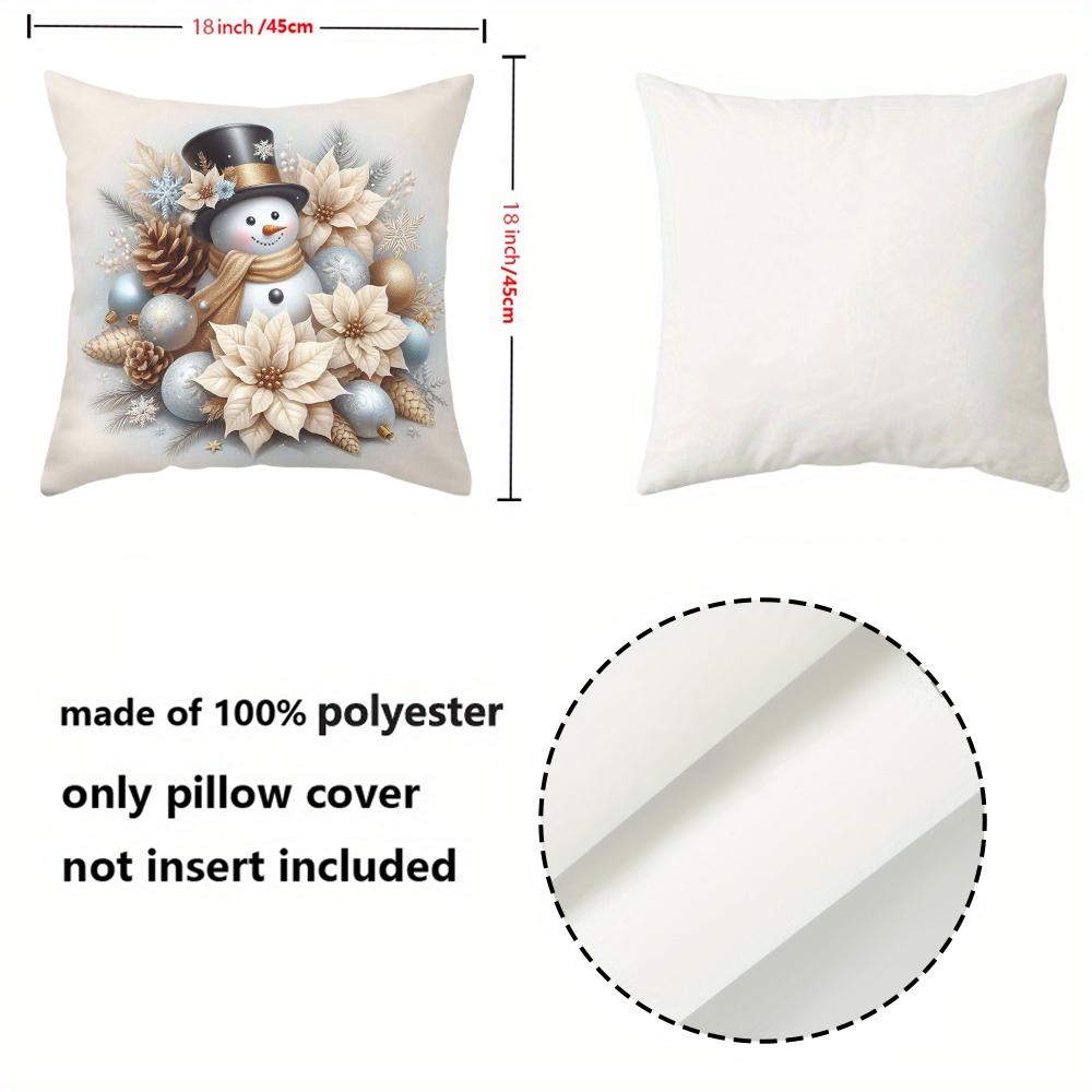 1 Pieces Christmas Snowman Decorative Pillow with Poinsettias Polyester Pillowcase, Sofa Decorative Cushion Cov