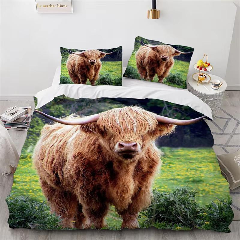 Highland Cow Duvet Cover Full Bull Cattle Bedding Set Bedroom Decor Western Funny Animal Wildlife Farmhouse Cow Comforter Cover