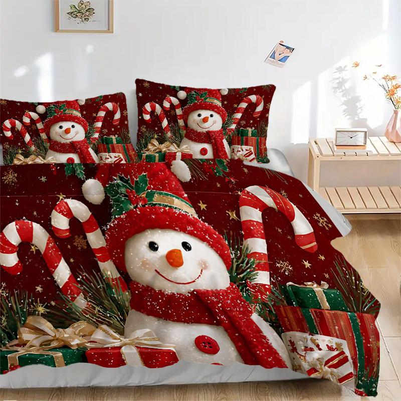 Christmas Snowman Decorations Print 3Pcs Bedding Setduvet Cover With 2 Bedropillowcase Home Birthday Gift