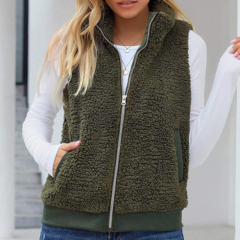 1PC de alta calidad mujer abrigo sin mangas chaleco de felpar cremallera  bolsillo color sólido chaquetas femeninas moda comprar a buen precio —  entrega gratuita, reseñas reales con fotos — Joom