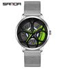 Sanda Men's Fashion Quartz Watch, Mesh Strap, Waterproof, Outdoor Casual, Hollow Wheel Dial.