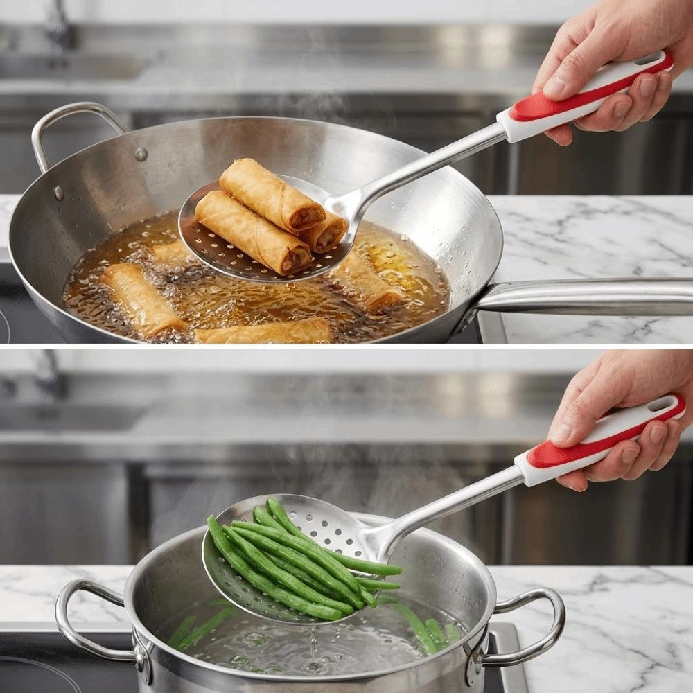 Long Handle Strainer Rustless Steel Draining Spoon Water Drainage Filter Colander  Hot Pot