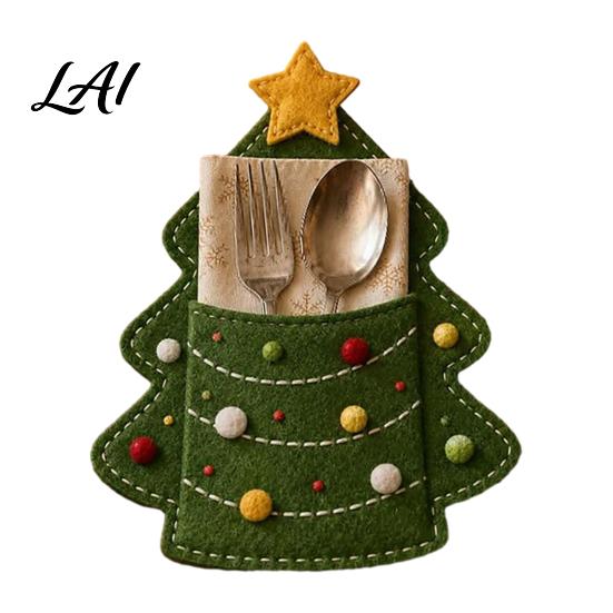 Christmas Table Decoration Felt Cutlery Holder DIY Kit Holiday Flatware Pouch Craft Festival Dinner Accessory Set Handmade Utensil Sleeve for Table,