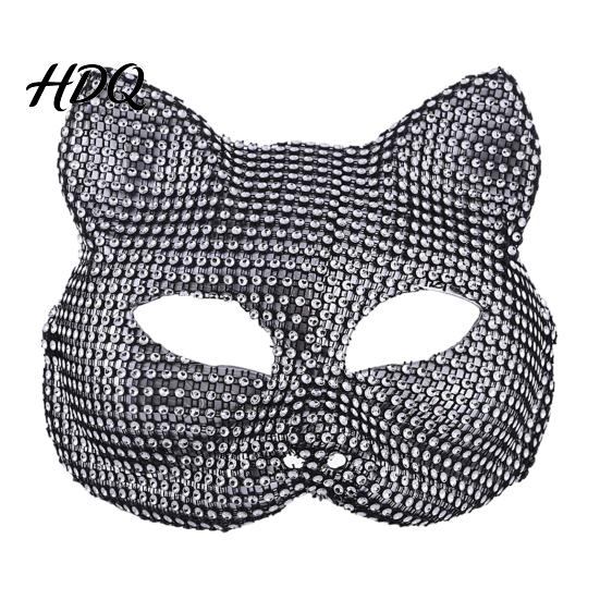 Cosplay Costume Props Full Rhinestone Halloween Mask Sparkling Skull And Cat Face Half Mask Adjustable Elastic Straps for Carnival Theme Dances Shiny