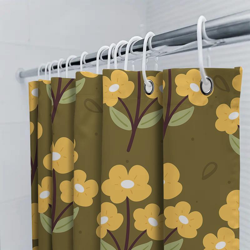 Yellow Flowers Shower Curtain 3D Print Bathroom Decor Waterproof Fabric Printing Shower Curtains For Kids Bathrooms