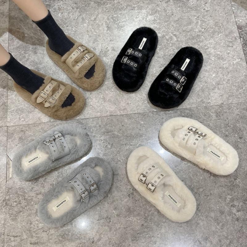 Winter Women Slippers 2025 Designer New Luxury Fashion Soft Plush Women Slippers Warm Cotton Outside Sandals Slippers