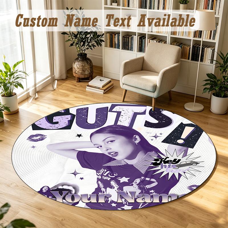Round Rug Custom NameOlivia Rodrigo Pattern Non Slip Carpet Home Floor Decor