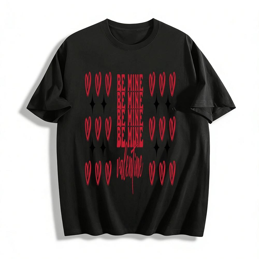 Be Mine Valentine Heart Print Casual Crew Neck Valentine s Day Top Pure cotton T-shirt XXS