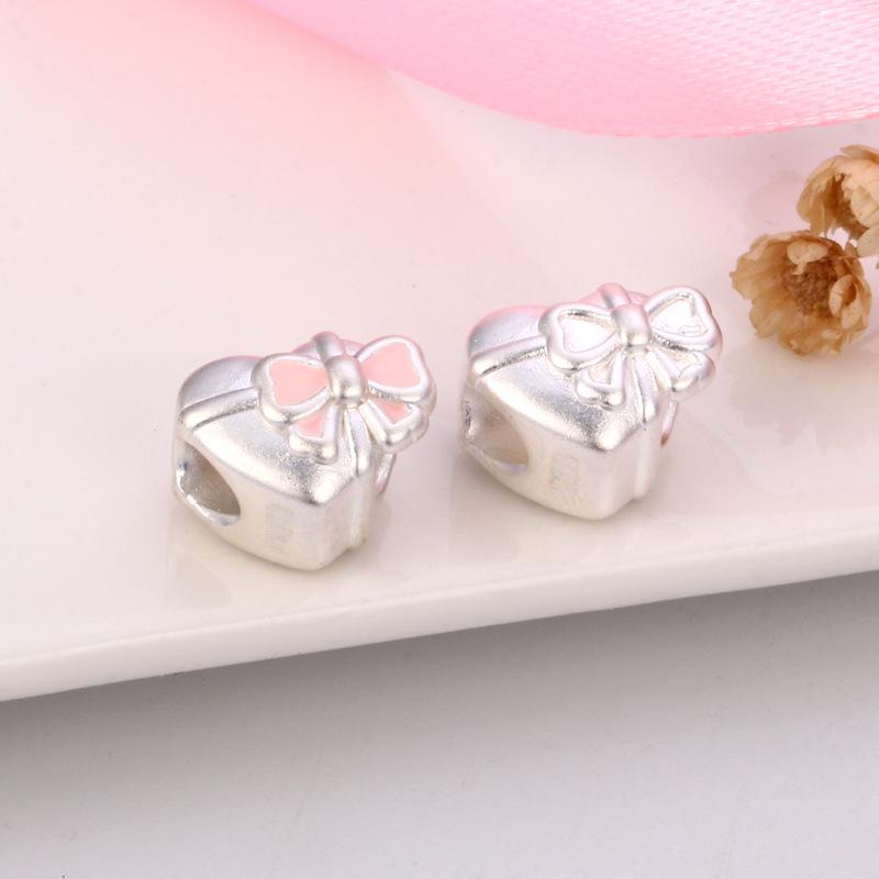 Sterling Silver Pink Bow Heart DIY Braided Rope Beads