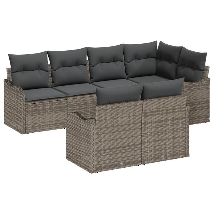 Ensemble de canapés de jardin vidaXL 7 pièces avec coussins gris en poly rotin 3354408