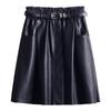 High-Waisted A-Line Leather Skirt for Women, Autumn/Winter, Pleated Lambskin Midi Skirt, Age-Defying & Classic Design