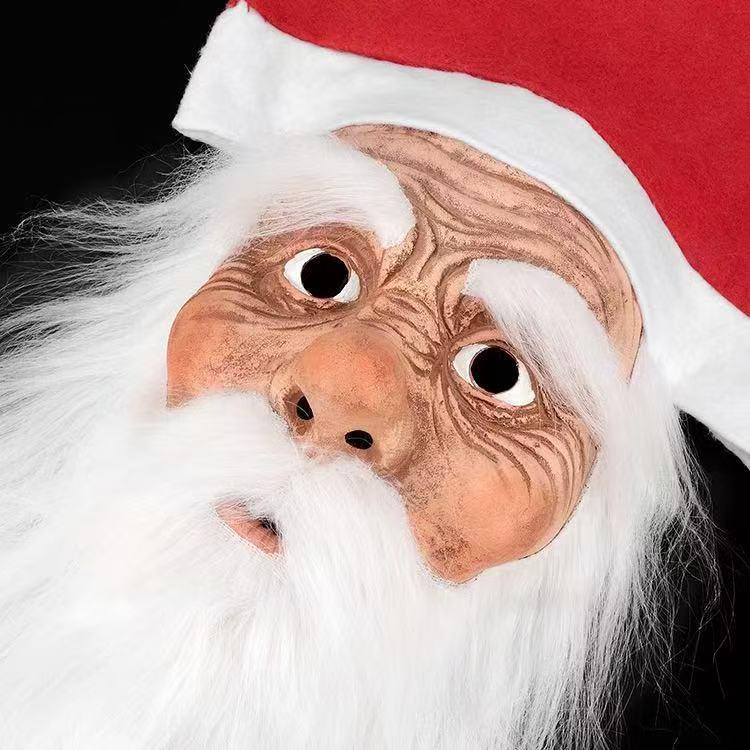 Latexová maska Santa Clause s bílým vousem - Pokrývka hlavy na Halloweenskou a vánoční párty
