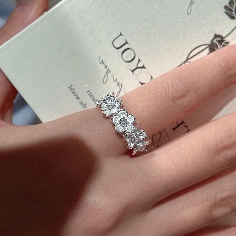 925 Sterling Silver Rings For Women Geometric Fine Jewelry Finger Adjustable Flower Zircon Ring For Party Birthday Gift