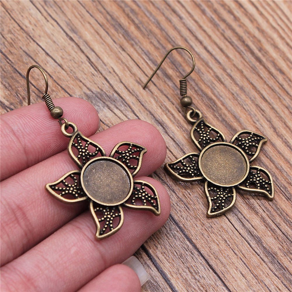 Drop & Dangle Earring Round Ear Hook Glass Cabochon Base Setting Tray Minimalist Jewelry ComponentsEarring Size 18x19mm QE025