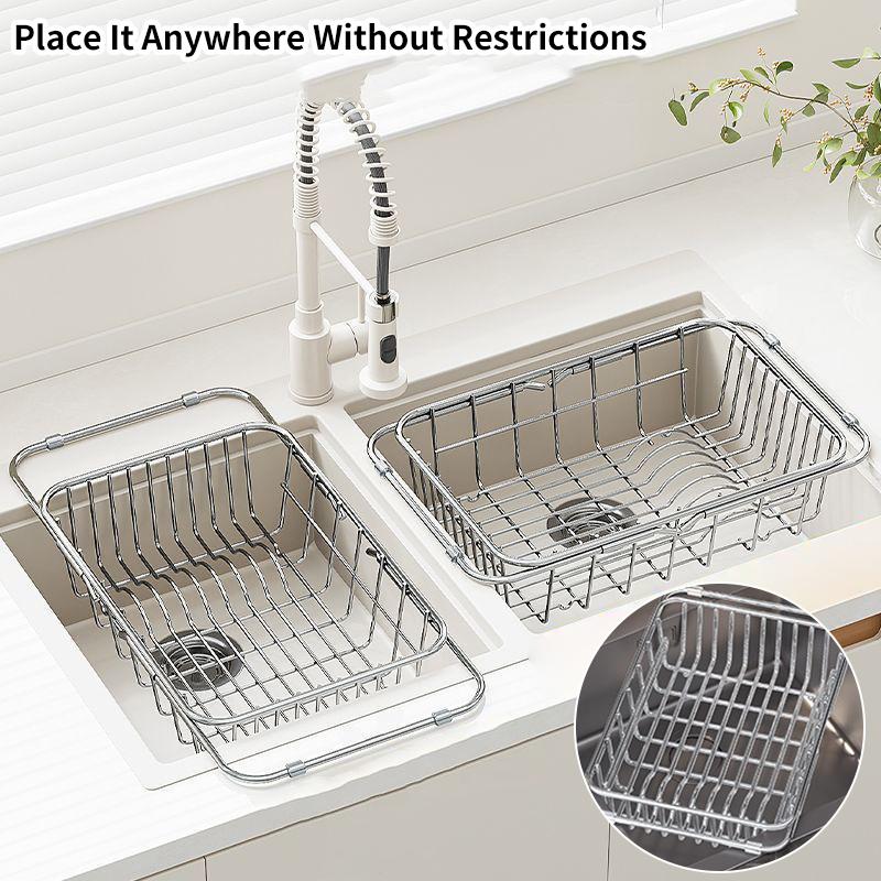 1 Adjustable Stainless Steel Sink Organizer with Anti Slip Drain Basket Space Saving for Kitchen Countertop Storage