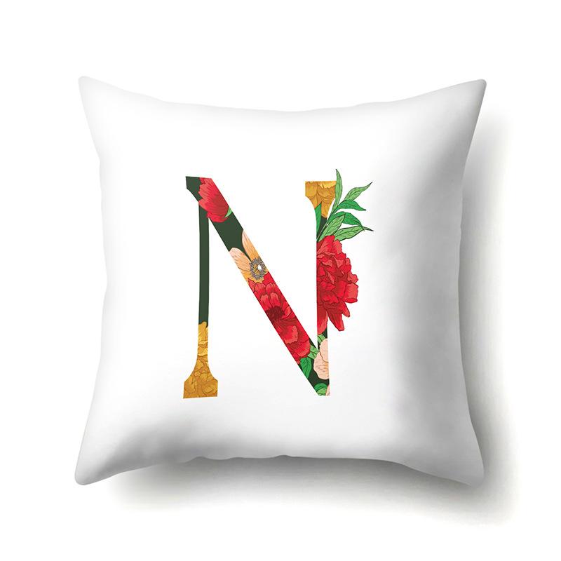 Polyester Pillowcase Watercolor Flowers Car Decoration Print 26 English Letters Home Cushion Cover