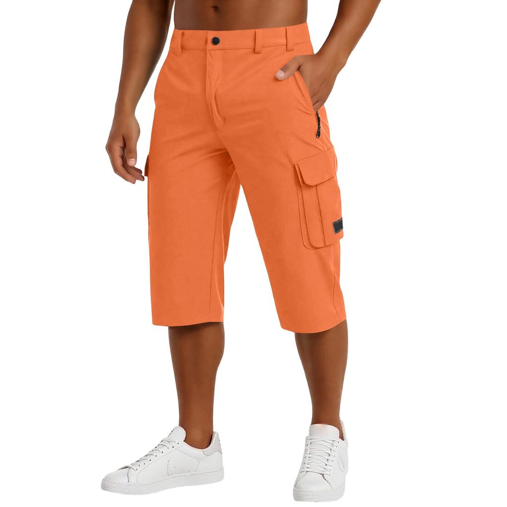 Pantaloncini Cargo da Uomo al Ginocchio con Tasche Multiple Vestibilità Rilassata Chiusura con Bottone e Zip Stile Casual per l'Uso Quotidiano