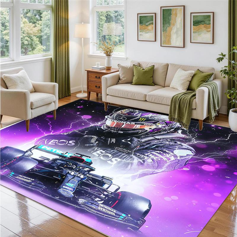 Lewis Hamilton Design Crystal Velvet Rug Soft Decorative Mat for Bedroom Entrance