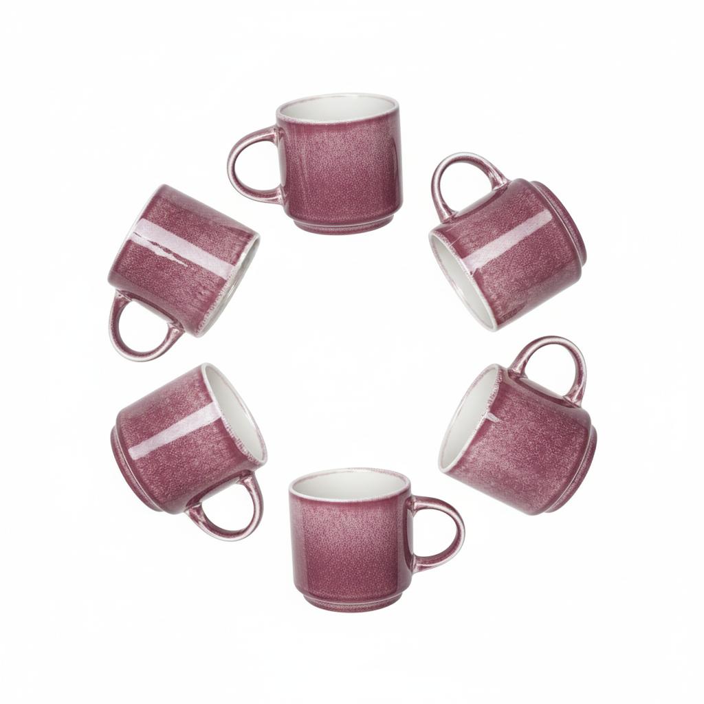 COFFEE TEA MUGS MUG SET 6 PIECES 350ml PURPLE-PLUM CERAMIC