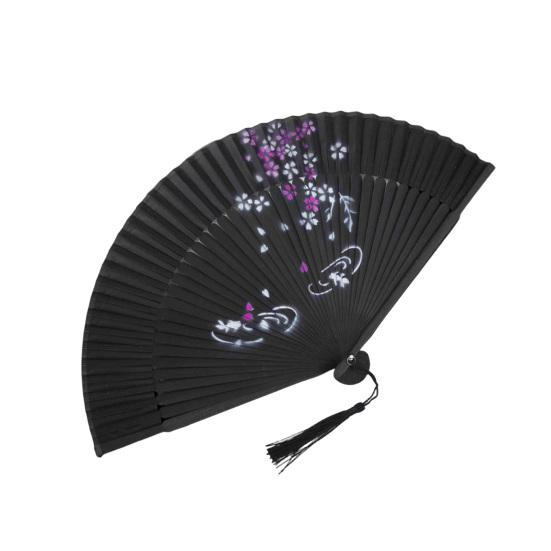 Chinese Style Flower Folding Fan with Tassels Vintage Portable Hand Fan Wedding Dance Party Decorative Handheld Fan Travel Accessory