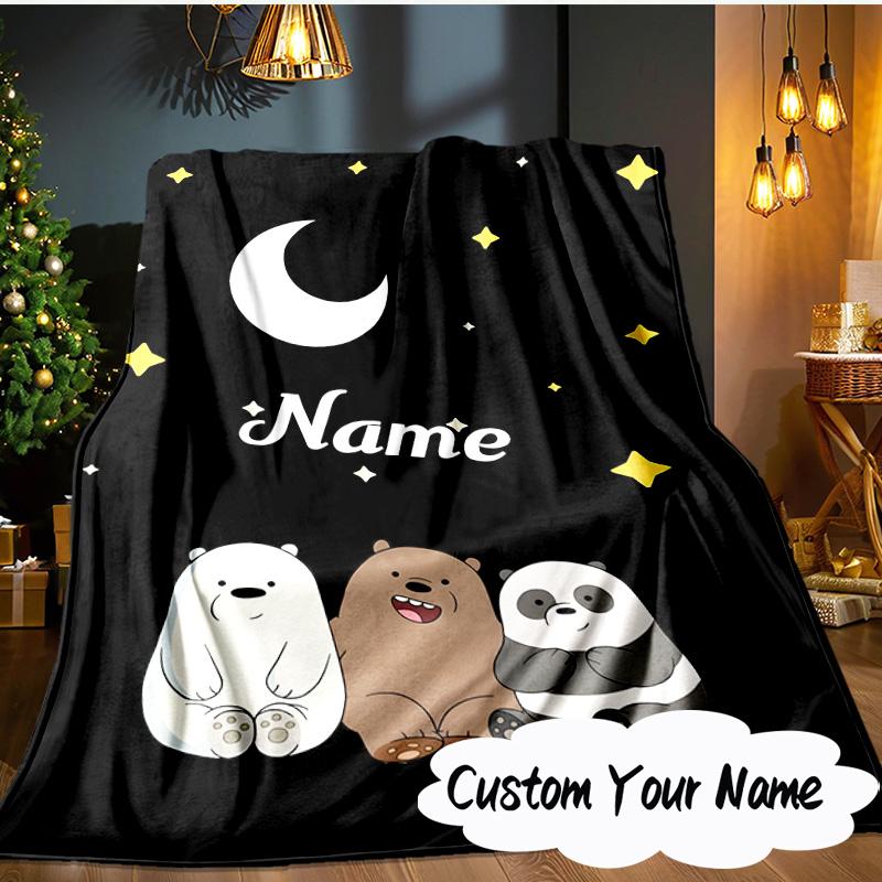 Custom Name Brown Bear Heart Love Blanket Ideal Bedding Blanket Perfect for Travel, Camping, Living Rooms, Offices, Sofas, Fan Christmas gift